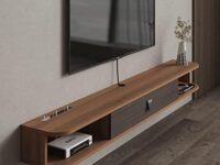 Pmnianhua Floating TV Shelves,55'' Wall-Mounted Floating TV Stand Unit,Floating Media Console TV Cabinet Entertainment Wall TV Shelf with Storage for Under TV Bedroom(Walnut)