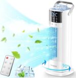 Portable Air Conditioner Tower Fan, 16" Evaporative Air Cooler with Remote, 90° Oscillating & 4 Wind Speeds, Cool Mist & 2-10H Timer, Touch Screen Cooling fan Air Conditioner for Room Office Camping