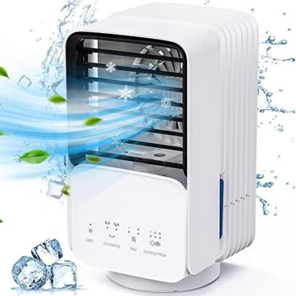 Portable Air Cooler, 3 in 1 Air Cooler Fan with 3 Speeds, 2 Angle Oscillation, 7 Colors Lights for Home, Bedroom, Office, Outdoor Activities - DH-KTS04_Intexca