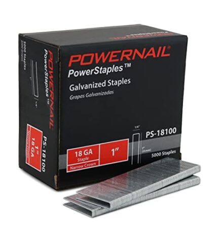 Powernail PS18100 18 Gauge 1/4 Inch Crown 1 Inch Length Chisel Point Narrow Crown Staples (Box, 5000ct)