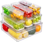 Pure Future 10 Pack Fridge Organizers and Storage, Stackable Bins with Lid, BPA-Free Fruit Containers for Fridge, Clear Produce Saver, Kitchen&Pantry Organizer for Food, Vegetables&Fruit, Snacks, Eggs