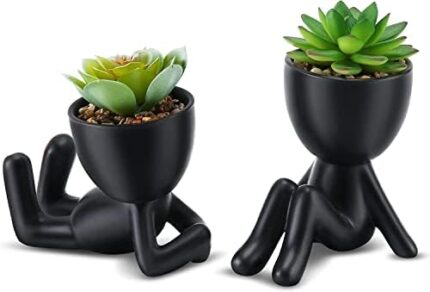 QIUKUN Cute Artificial Succulent Plants with Creative Human Shaped Pots Mini Potted Succulents Decor for Home Decor