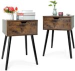 QLFJ-FurDec Wooden Nightstands Set of 2, Mid-Century Modern End Tables with Drawer, Bedside Table with Solid Wood Legs for Bedroom, Living Room Sofa Couch, Rustic Brown