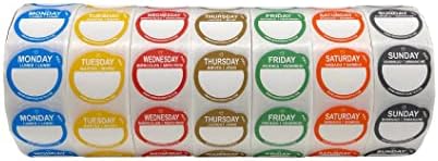 QSRProducts Removable Day Label - 1 inch - Peel Tab - Week (Mon-Sun) (7000 Stickers) - Food and Restaurant Day Dots - FIFO - Inventory Management Labels - Meal Prep Stickers