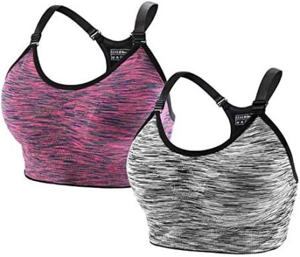 QXURkut 2 Pack Sports Bras for Women, High Impact Seamless Wireless Padded Yoga Bra Fitness Running Workout Bra