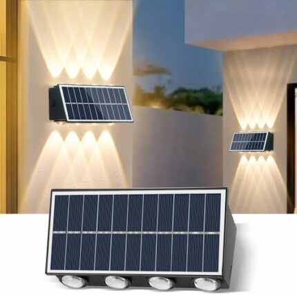 Qoosea Solar Light Outdoor Solar Fence Light UP and Down IP65 Waterproof Solar Lights Outdoor 8 LED Beads with 2 Brightness Modes for House Porch Fence Garden Patio Yard (Warm Light)