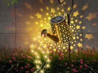 Qoosea Solar Watering Can with Lights & Star Pattern Projection Fairy Garden Solar Lights IP65 Outdoor Waterproof Solar Lights for Garden Patio Yard Pathway Walkway