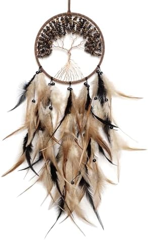 RAGKUU Black&Brown Tree of Life Dream Catcher Handmade Feather Dream Catchers Wall Hanging Ornaments for Bedroom Home Decor Blessing Gift Wedding Party