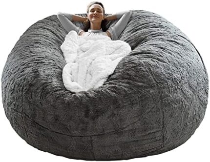 RAINBEAN Bean Bag Chair Cover(it was only a Cover, not a Full Bean Bag) Chair Cushion, Big Round Soft Fluffy PV Velvet Sofa Bed Cover, Living Room Furniture Cover,Dark Grey