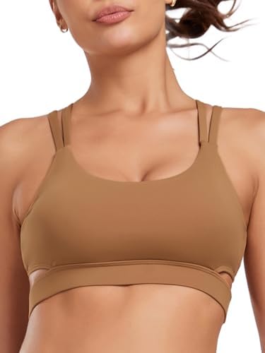 RELLECIGA Women's Scoop Neck Strappy Cutout Sport Bra Fitness Support Workout Tops