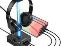 RGB Headphone Stand with USB Charger COZOO Desktop Gaming Headset Holder Hanger with 3 USB Charger and 2 Outlets - Suitable for Gaming, DJ, Wireless Earphone Display,Game Accessories Boyfriend Gifts