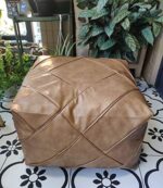 RISEON Boho Handmade Faux PU Leather Moroccan Pouf Footstool Ottoman Leather Poufs Unstuffed 18.9" x 14.96" -Square Floor Cushion Footstool for Living Room, Bedroom and Under Desk (Beige)