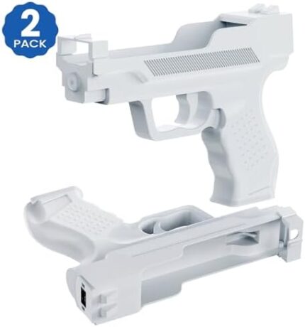 RISHTEN Motion Plus Gun 2 Pack Wii Video Game Shooting Sport Accessories Compatible With Nintendo Wii (White)