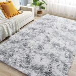 ROCYJULIN 5x7 Area Rugs for Living Room, Fluffy Area Rugs 5x7 for Bedroom, Long-Pile 5x7 Area Rugs with Non-Slip TPR Backing, 5 x 7 Shag Carpet, Silver Grey