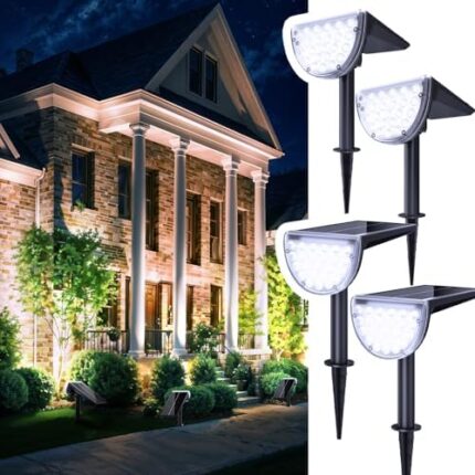 ROSHWEY Solar Spot Outdoor Lights - 600LM Waterproof Landscape Spotlights for Decorative Lighting, Garden, Courtyard, Backyard, Ground, Walkway, Driveway Light, Pathway Spotlight (Cool White,4 Pack)