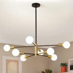 RUIYEY Sputnik Chandeliers Mid Century Modern Chandelier 8-Light Gold and Black Farmhouse Chandelier Ceiling Light Fixtures for Dining Room Kitchen Island Living Room