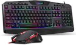 Redragon S101 Wired Gaming Keyboard and Mouse Combo RGB Backlit Gaming Keyboard with Multimedia Keys Wrist Rest and Red Backlit Gaming Mouse 3200 DPI for Windows PC Gamers (Black)