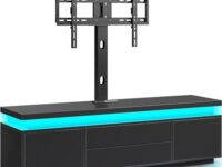 Rolanstar TV Stand with Mount & Power Outlet, 51" Modern Entertainment Center for 32/45/55/60/65 Inches TVs, Media Console with Storage Cabinet & LED Light, TV Table for Living Room, Bedroom, Black