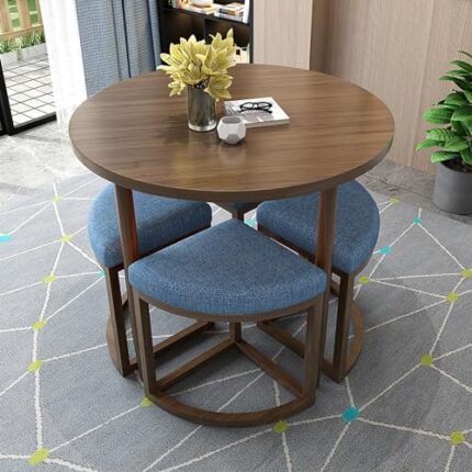 Round Dining Table and Chairs Set, Office Reception Room Club Table and Chair Set, Dining Round Table Padded Seat, Space-Saving Modern Style Furniture, for Home Office Living Room Restaurant