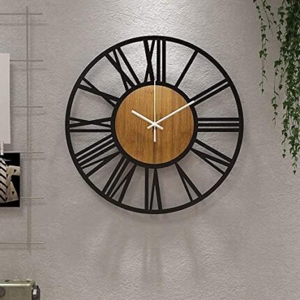 Round Wall Clock for Living Room Decor Modern Battery Operated Silent Non Ticking Black Clocks for Home Living Room Garden Office Cafe Decoration -34CM/13.5INCH