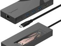 SABRENT USB-C Hub, 6-Port Dock with M.2 SSD Slot, 90W PD3.0, 1 USB 2.0 & 2 USB 3.0 Type-A Ports, HDMI 2.0 4K@60Hz, RJ45 1GbE Port (HB-6PNV)