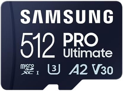 SAMSUNG PRO Ultimate microSD Memory Card + Adapter, 512GB microSDXC, Up to 200 MB/s, 4K UHD, UHS-I, Class 10, U3,V30, A2 for Action Cam, Drone, Gaming, Phones, Tablets, MB-MY512SA/CA[Canada Version]