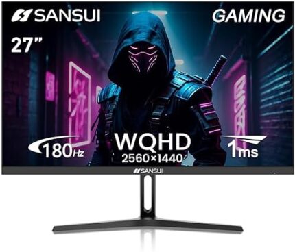 SANSUI 27 Inch WQHD 2560 x 1440P Gaming Monitor 180Hz/144Hz 1ms Fast IPS 2K Computer Monitor, HDMI 2.0 x2 | DP 1.2 x2 | VESA Mount, 120% sRGB HDR Eye Care Metal Stand(ES-G27F2Q DP Cable Included)