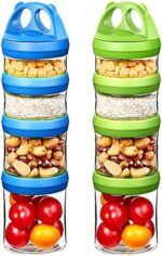 SELEWARE Portable Stackable Food Storage Containers for Snacks Formula Powder and Drinks Twist Lock System Airtight Leak-proof BPA and Phthalate Free Blue and Green