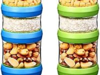 SELEWARE Portable Stackable Food Storage Containers for Snacks Formula Powder and Drinks Twist Lock System Airtight Leak-proof BPA and Phthalate Free Blue and Green