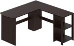 SHW L-Shaped Desk Home Office Corner Table with Shelves, Espresso