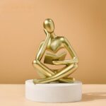 SIETIOJI Home Decor Gold Reading Thinker Statue Modern Figurines Abstract Aesthetic Sculpture Thinker Resin Statue Set for Home Decoration Living Room Office Bookshelf Shelf Table