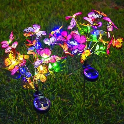 SIOTMERA 2 Count Realistic Colorful Butterfly Solar Garden Lights, Solar Lights Outdoor Waterproof IPX5, Christmas Lights Outdoor, Fairy Lights for Yard Lawn Pathway Garden Decoration