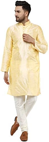 SKAVIJ Kurta Pajama 2-Piece Set for Men Art Silk Traditional Wear Ethnic Dress