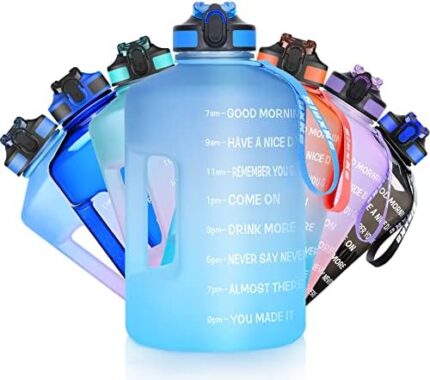 SLUXKE Gallon Water Bottle with Straw and Motivational Time Marker Easy Sipping Leakproof BPA Free 128OZ/74OZ Large Fitness Sports Water Jug to Ensure You Drink Enough Water Throughout The Day