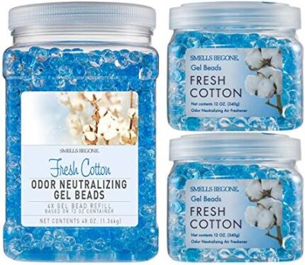 SMELLS BEGONE Odor Eliminator Gel Bead Value Pack - Air Freshener - Made with Essential Oils - Eliminates Odors in Bathrooms, Pet Areas, Cars, & Boats - Fresh Cotton Scent