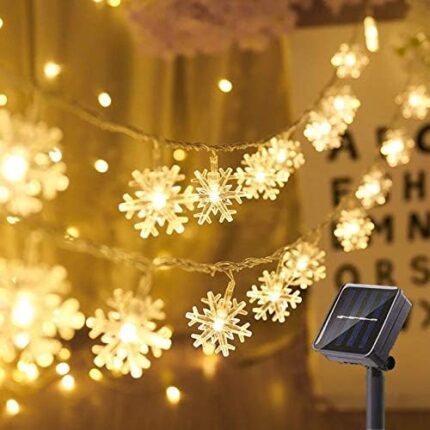 SNOMYRS Solar String Lights Outdoor 50Led 22.9 Ft Solar Snowflake Decorations Lights, Waterproof Fairy Lights with 8 Lighting Modes for Garden Yard Home Porch Party Decor (Warm White)