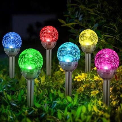 SOLPEX Solar Garden Lights Outdoor, 3 Pack Solar Christmas Decoration Multi-Color Changing&White 2 Modes Solar Powered Glass Ball Garden Lights, Solar Lights Waterproof for Patio Decoration