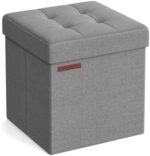 SONGMICS 15 Inches Folding Storage Ottoman Bench, Storage Chest, Foot Rest Stool, Bedroom Bench with Storage, Ash Gray ULSF027G12