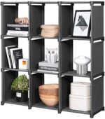 SONGMICS 9-Cube DIY Storage Shelves, Open Bookshelf Closet Organizer Rack Cabinet, Black ULSN45BK