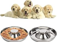 SOUJOY 2 Pack Stainless Steel Puppy Bowls, Pet Slow Feeder Bowls, Non-Skid Dog Food and Water Bowl, Feeding Weaning for Small Medium Large Dogs, Cat, Pets