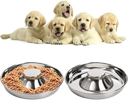 SOUJOY 2 Pack Stainless Steel Puppy Bowls, Pet Slow Feeder Bowls, Non-Skid Dog Food and Water Bowl, Feeding Weaning for Small Medium Large Dogs, Cat, Pets