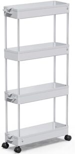 SPACEKEEPER Slim Rolling Storage Cart 4 Tier Bathroom Organizer Mobile Shelving Unit Storage Rolling Utility Cart Tower Rack for Kitchen Bathroom Laundry Narrow Places, Gray