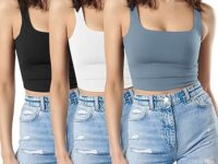 SUNDELL 3 Pack Crop Tank Tops for Women Casual Sleeveless Crop Tops Double Layer Cropped Yoga Workout Tops