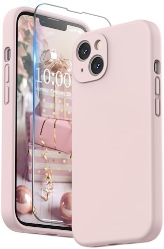 SURPHY Silicone Case Compatible with iPhone 13 Case 6.1 inch (2021), with Camera Protection Liquid Silicone Soft Gel Rubber Phone Case Cover with Microfiber Lining (Pink)