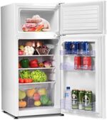 Safeplus Compact Refrigerator, 3.4 cu ft. Unit Cold-rolled Sheet Mini Refrigerator with freezer, Dorm fridge with Adjustable Removable Shelves,White