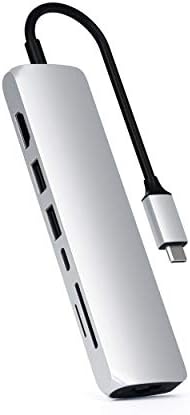 Satechi USB C Slim Multiport Adapter with Ethernet, 4K HDMI, 60W USB C PD Charging, 2 USB-A, SD/Micro Card Readers - for M2/ M1 MacBook Pro/Air, M2/ M1 iPad Pro/Air, M2 Mac Mini, iMac M1 (Silver)