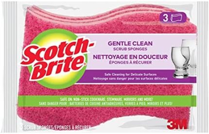 Scotch-Brite Scrub Sponge, 3 Pack, Delicate Care, Extra Gentle Dish Scrubber for Non- stick Cookware, Stemware, Mirrors