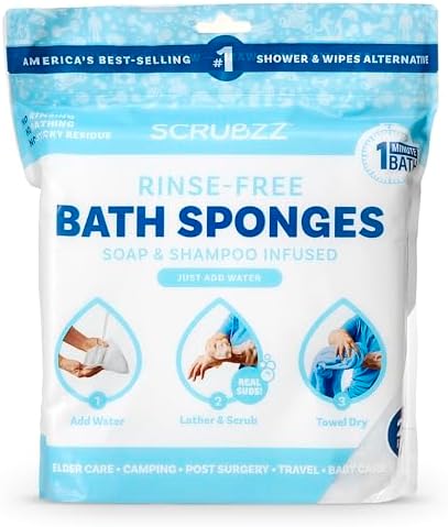 Scrubzz Disposable No Rinse Bathing Wipes - 25 Pack - All-in-1 Single Use Shower Wipes, Simply Dampen, Lather, and Dry Without Shampoo or Rinsing