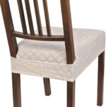 SearchI Stretch Dining Chair Seat Covers Set of 4, Soft Removable Washable Seat Covers for Dining Chairs, Dining Room Seat Cover Slipcover Protector (Rear-Covered, Beige Diamond Jacquard)