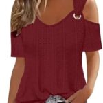 Sexy Cold Shoulder Tops for Women Dressy Cut Out Eyelet Crochet Shirts Trendyshort Sleeve Elegant Sexy Casual Blouse